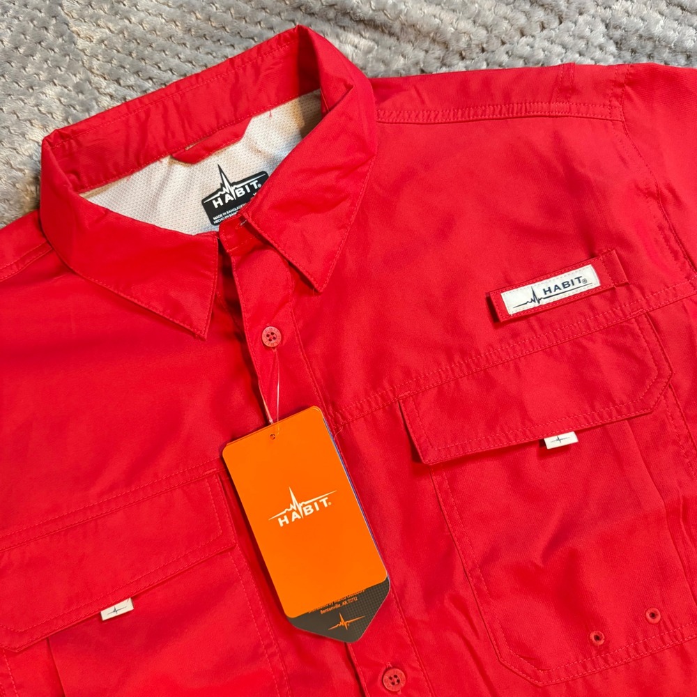 Habit Men's Red Short Sleeve Belknap Creek Fishing Shirt UPF 40+ XL NWT